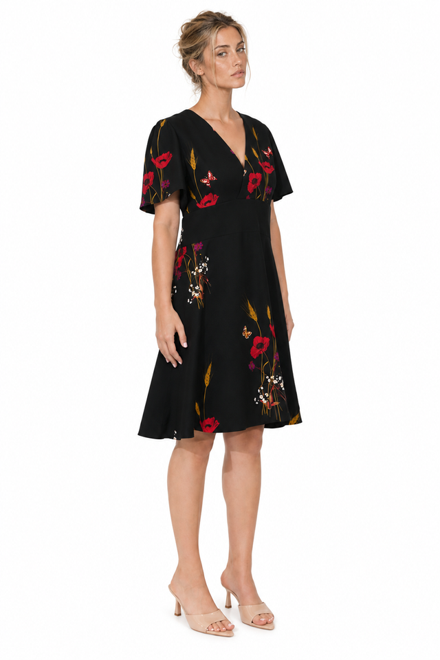 Valentino Wildflowers Printed Silk A-Line Mini Dress in Black