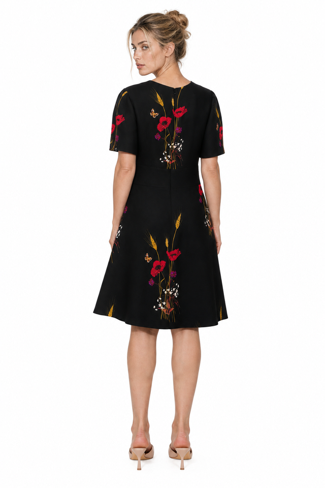 Valentino Wildflowers Printed Silk A-Line Mini Dress in Black