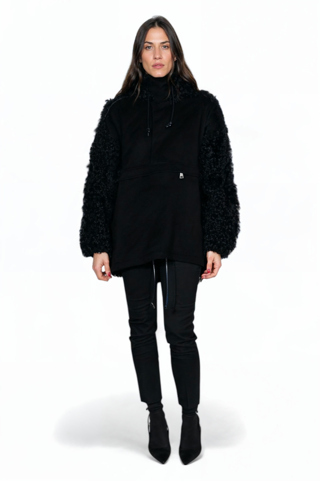 Valentino Black Shearling-Sleeve Pullover