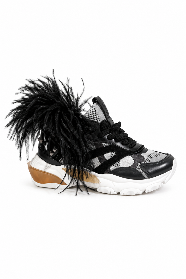 Valentino Garavani Feather-Trim Camouflage Sneakers with Chunky Sole