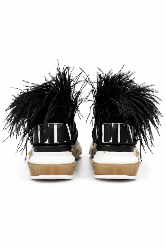 Valentino Garavani Feather-Trim Camouflage Sneakers with Chunky Sole