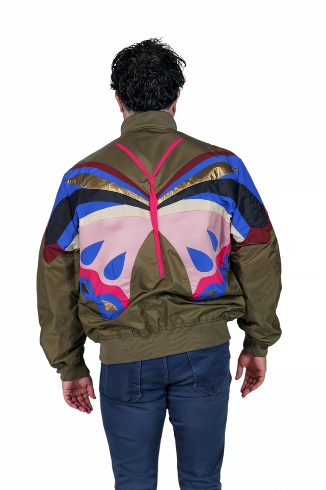 Valentino Embroidered Satin Bomber Jacket with Butterfly Back Design