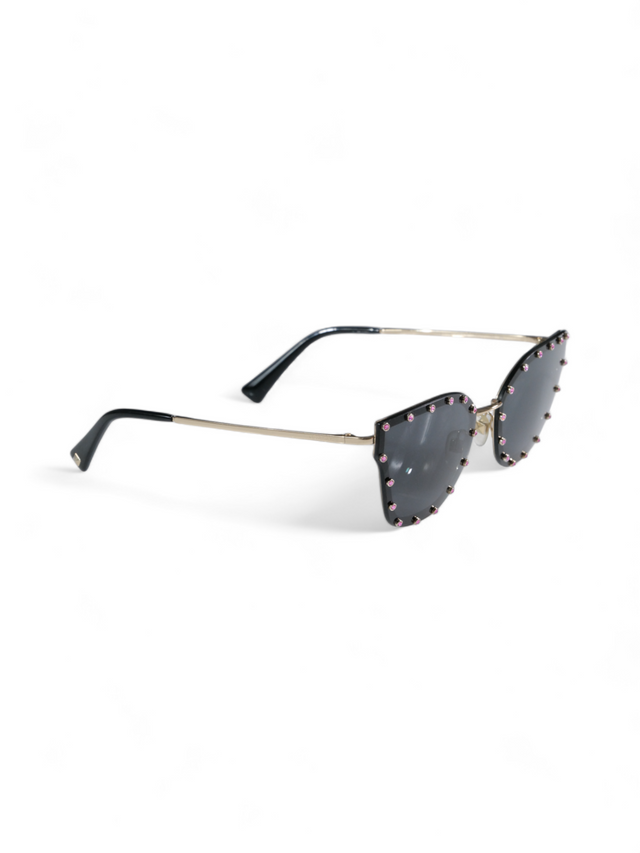 Valentino Garavani Polygonal Sunglasses with Pink Stud Embellishments and Dark Lenses