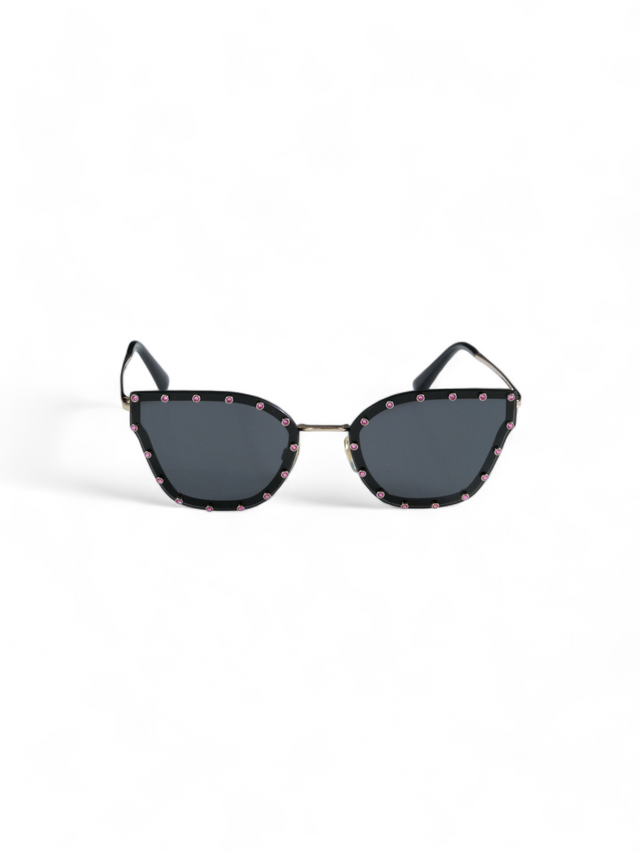 Valentino Garavani Polygonal Sunglasses with Pink Stud Embellishments and Dark Lenses