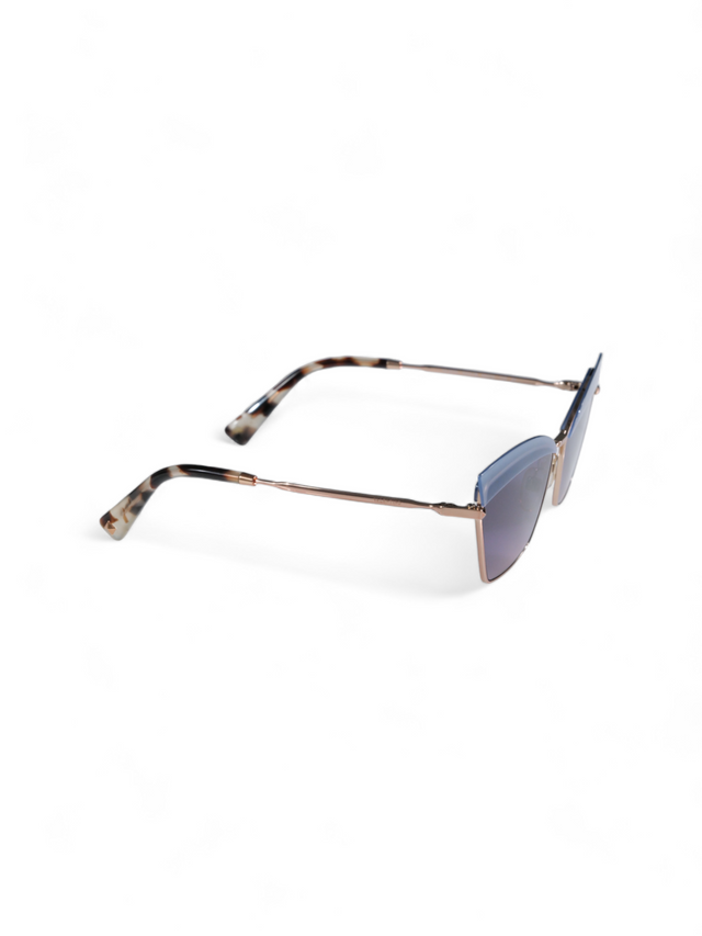 Valentino Garavani Angular Metal Sunglasses with Blue Gradient Lenses and Tortoiseshell Tips