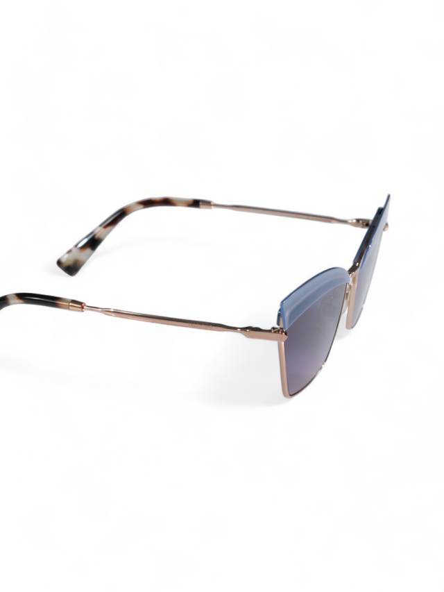 Valentino Garavani Angular Metal Sunglasses with Blue Gradient Lenses and Tortoiseshell Tips