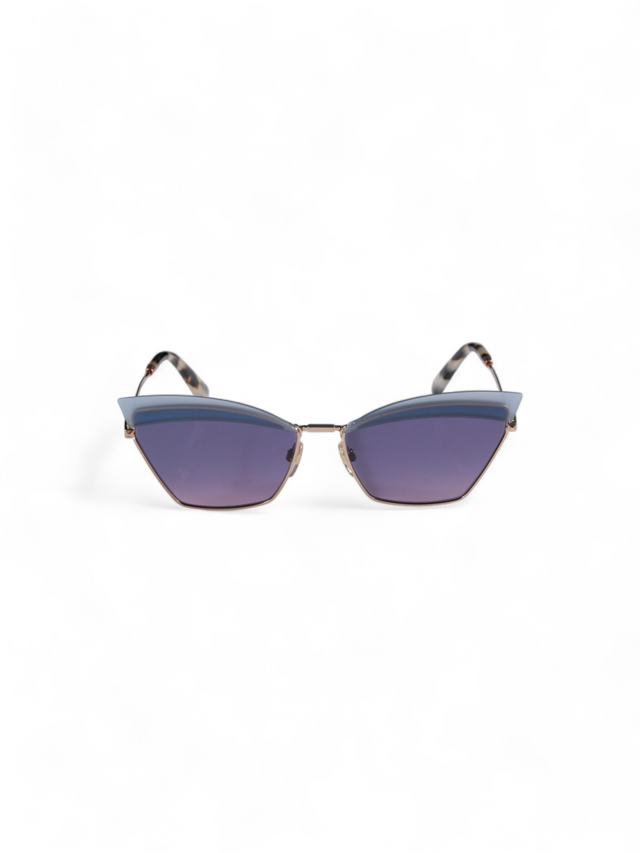 Valentino Garavani Angular Metal Sunglasses with Blue Gradient Lenses and Tortoiseshell Tips