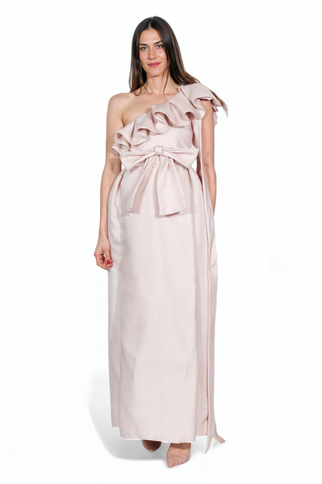 Valentino One-Shoulder Blush Pink Gown with Ruffle and Bow Detail