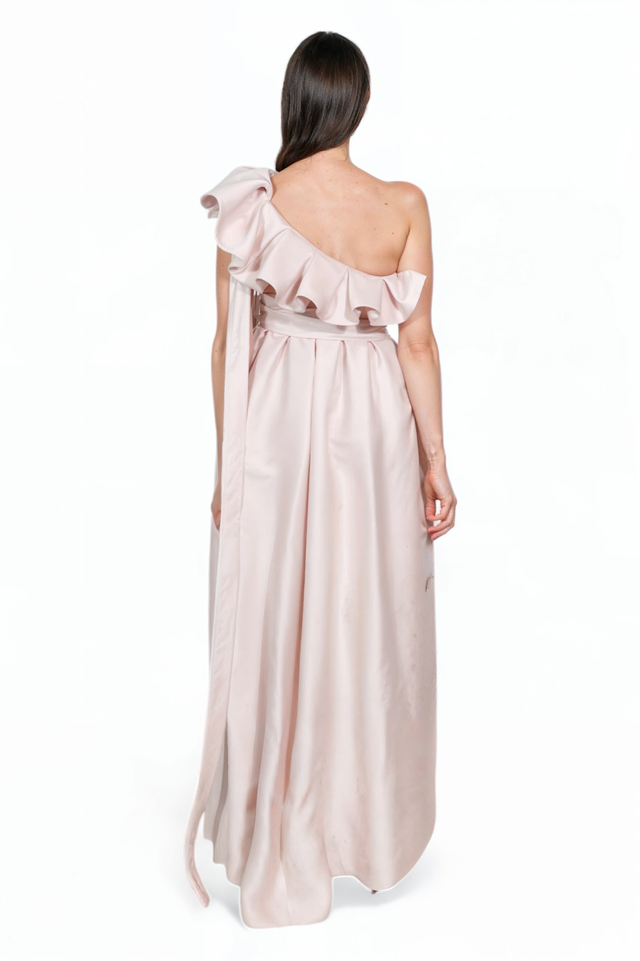 Valentino One-Shoulder Blush Pink Gown with Ruffle and Bow Detail