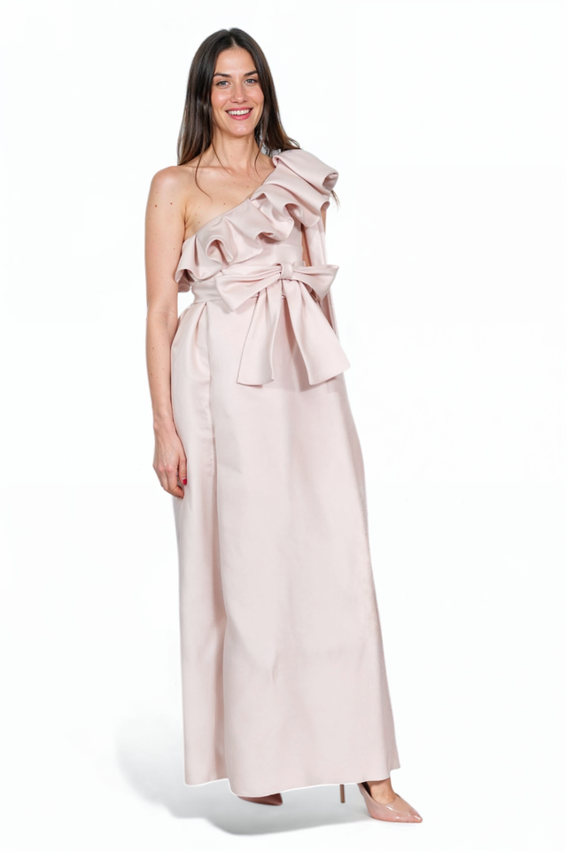 Valentino One-Shoulder Blush Pink Gown with Ruffle and Bow Detail