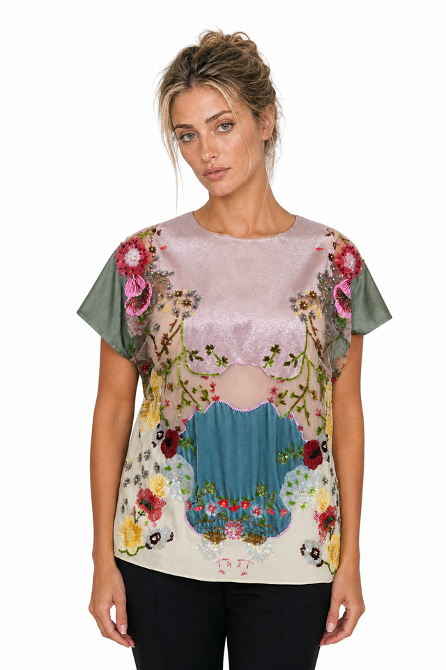 Valentino Floral Embroidered Silk Top