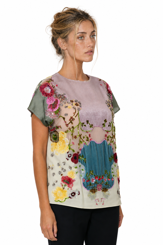Valentino Floral Embroidered Silk Top