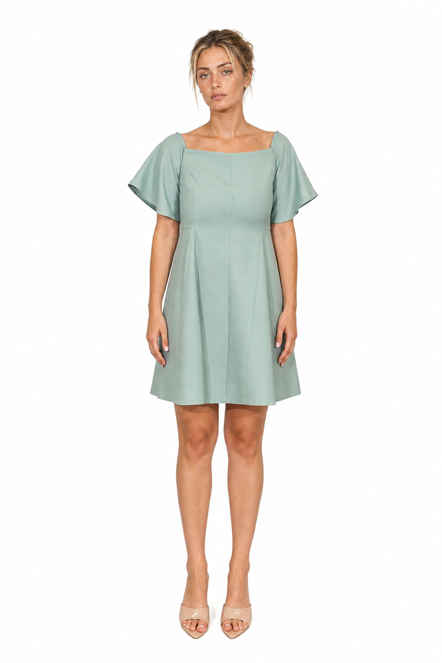 Valentino Garavani Square-Neck Flutter-Sleeve Mini Dress