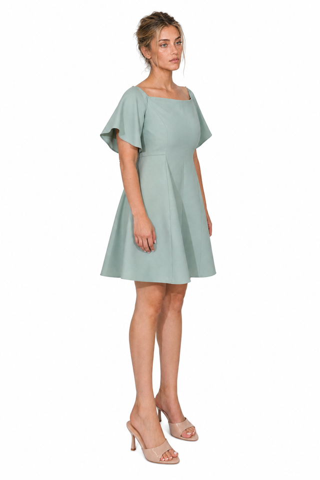 Valentino Garavani Square-Neck Flutter-Sleeve Mini Dress