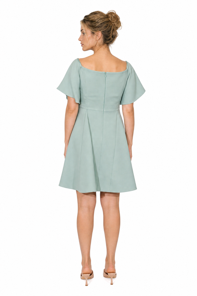Valentino Garavani Square-Neck Flutter-Sleeve Mini Dress