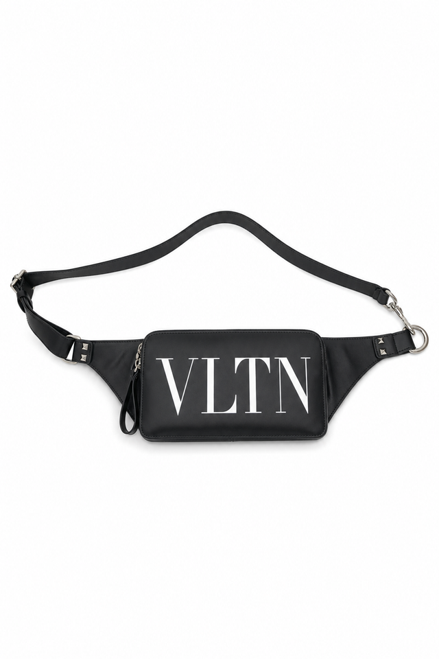 Valentino Garavani VLTN Leather Belt Bag in Black
