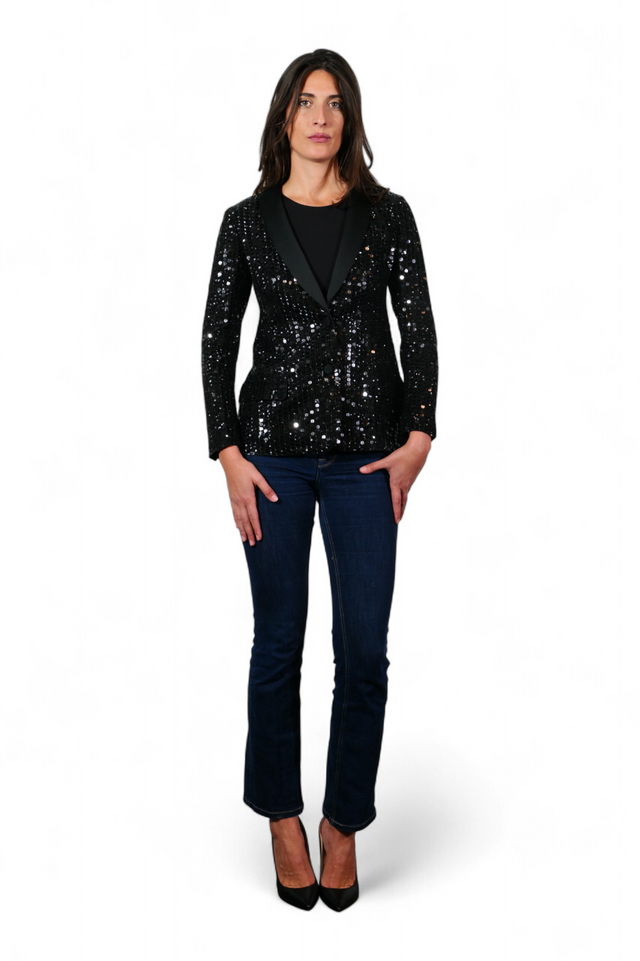 Valentino Sequin Tuxedo Jacket — Black