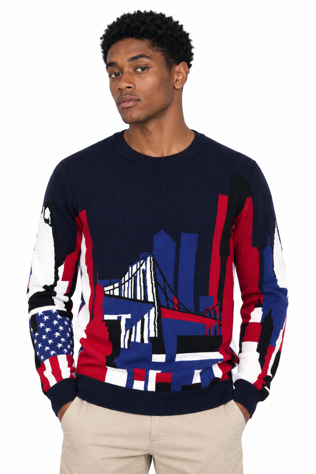 Valentino New York Skyline Intarsia Crewneck Sweater