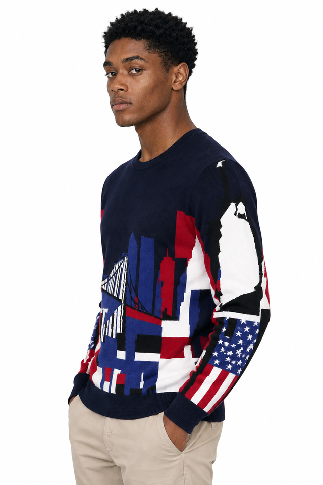 Valentino New York Skyline Intarsia Crewneck Sweater