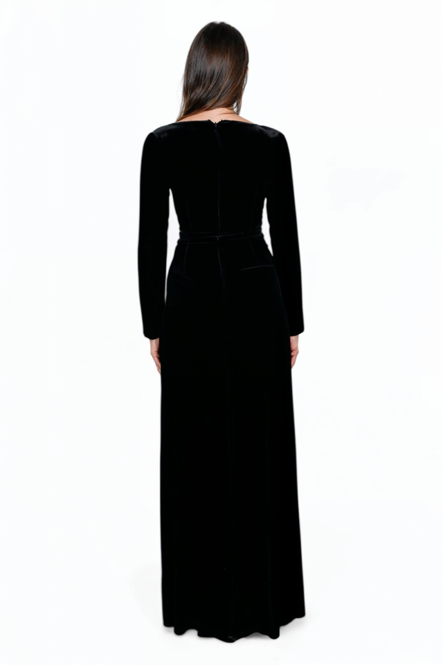 Valentino Black Velvet Gown with Embellished Detail