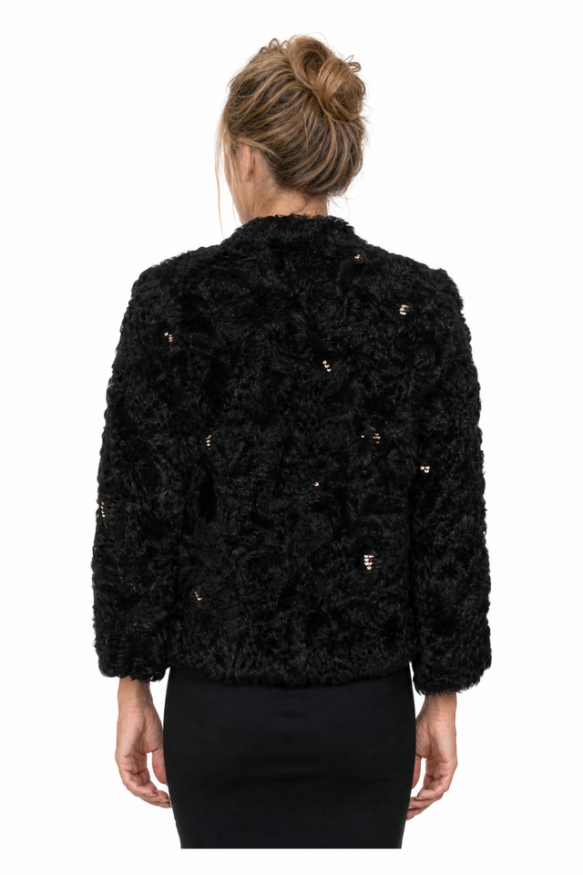 Valentino Sequin-Embellished Persian Lamb Shearling Jacket in Jet Black