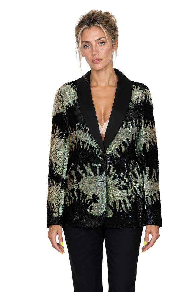 Valentino Logo Sequin Tuxedo Blazer Jacket