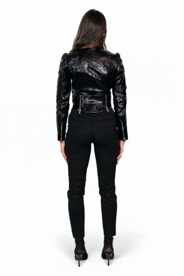 Valentino Cropped High-Gloss Python Leather Jacket