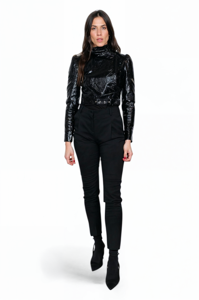 Valentino Cropped High-Gloss Python Leather Jacket