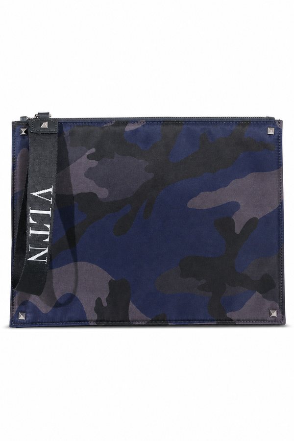 Valentino Garavani VLTN Camouflage Rockstud Zip Clutch Pouch in Blue