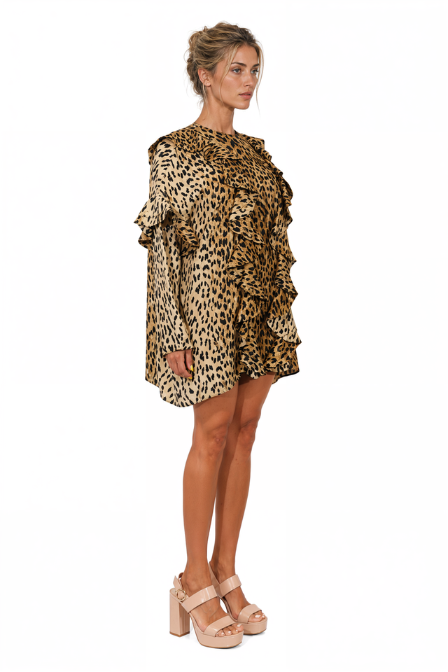 Valentino Ruffled Leopard Print Mini Dress