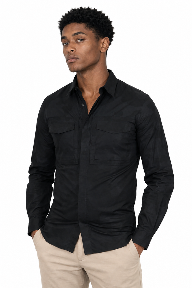 Valentino Black Tonal Camouflage Military Safari Shirt
