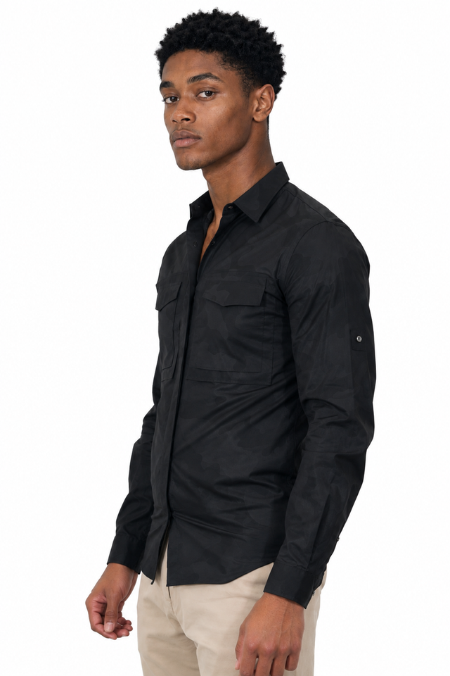 Valentino Black Tonal Camouflage Military Safari Shirt