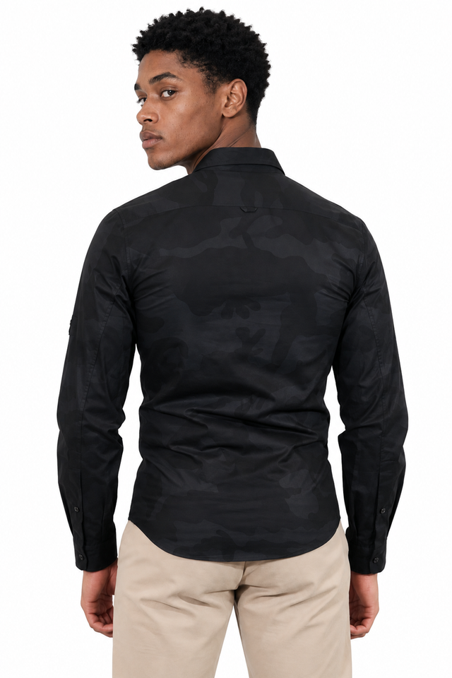 Valentino Black Tonal Camouflage Military Safari Shirt