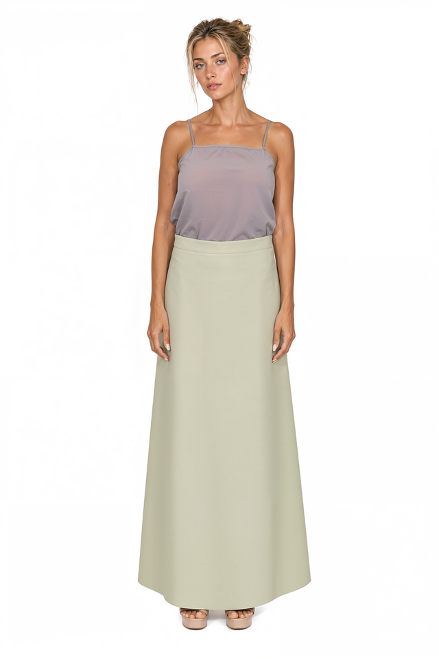 Valentino High-Waisted A-Line Maxi Skirt in Sage Green