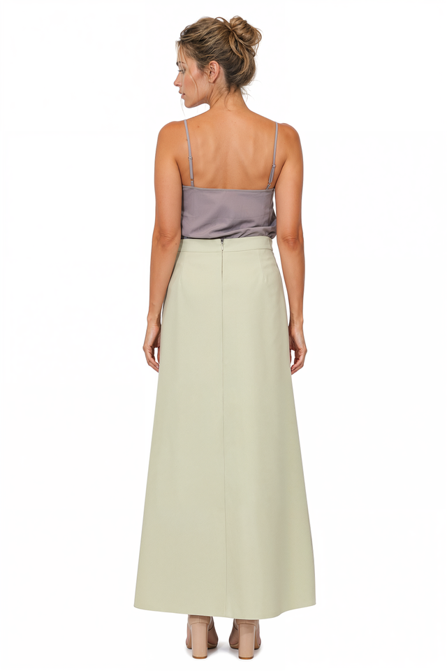 Valentino High-Waisted A-Line Maxi Skirt in Sage Green