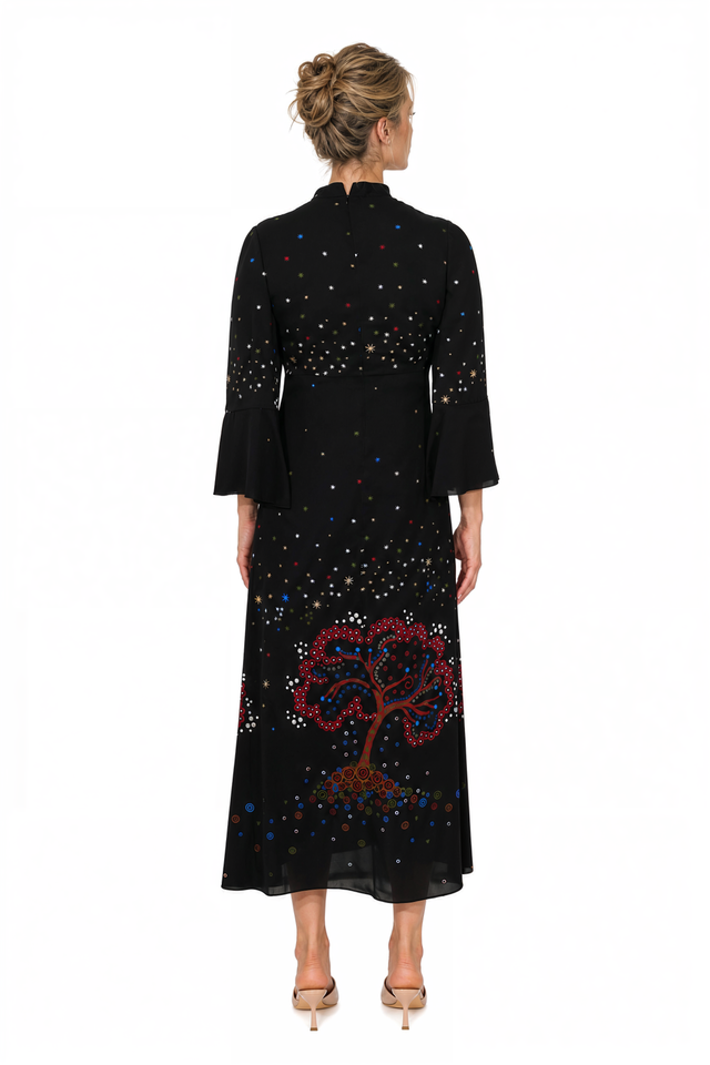 Valentino Black Cosmic Embroidered Midi Dress