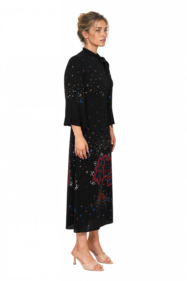 Valentino Black Cosmic Embroidered Midi Dress