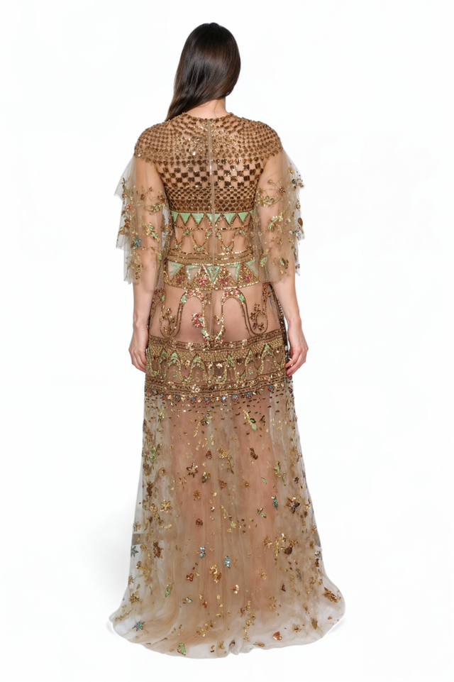 Valentino Sheer Gold Embellished Gown