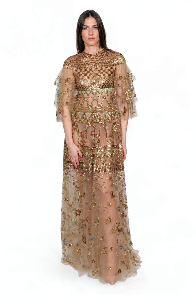 Valentino Sheer Gold Embellished Gown