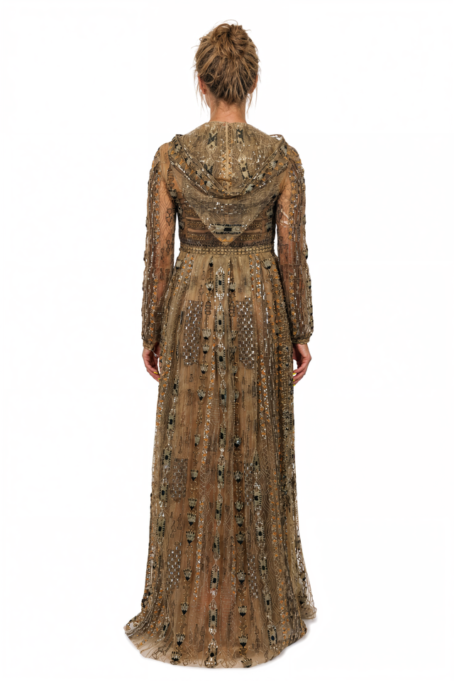 Valentino Embellished Long-Sleeve Gown in Gold