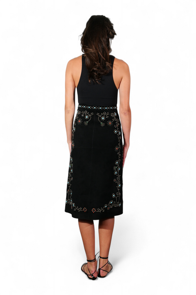 Valentino Embellished Floral A-Line Skirt — Black