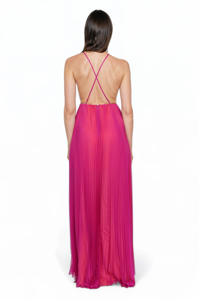 Valentino Fuchsia Pleated Halter Gown