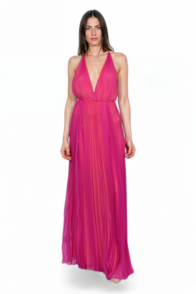 Valentino Fuchsia Pleated Halter Gown