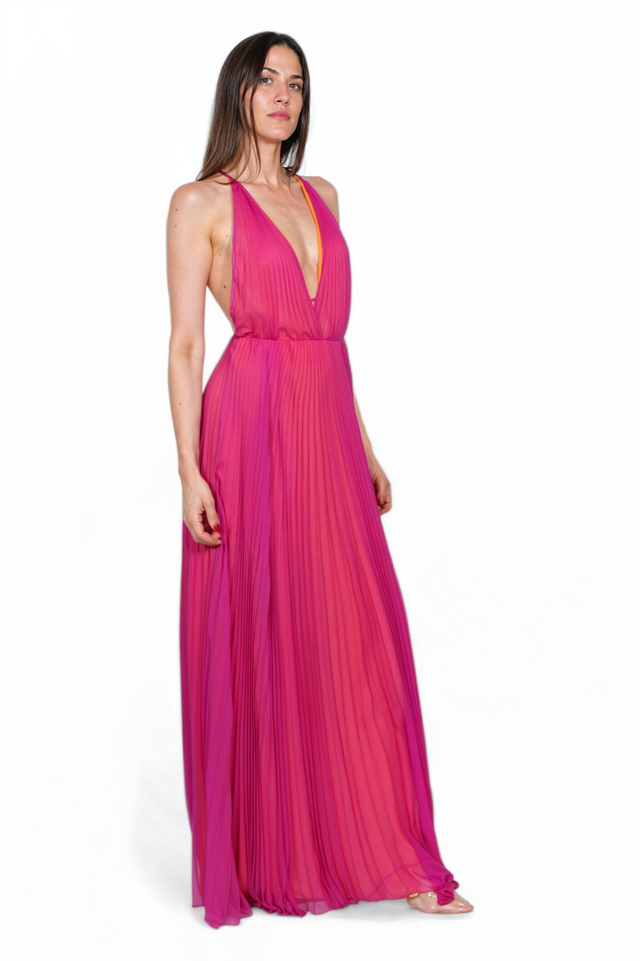 Valentino Fuchsia Pleated Halter Gown