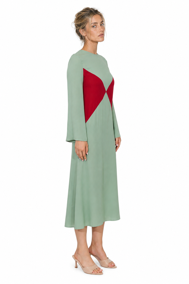Valentino Garavani Colorblock Geometric Long-Sleeve Midi Dress