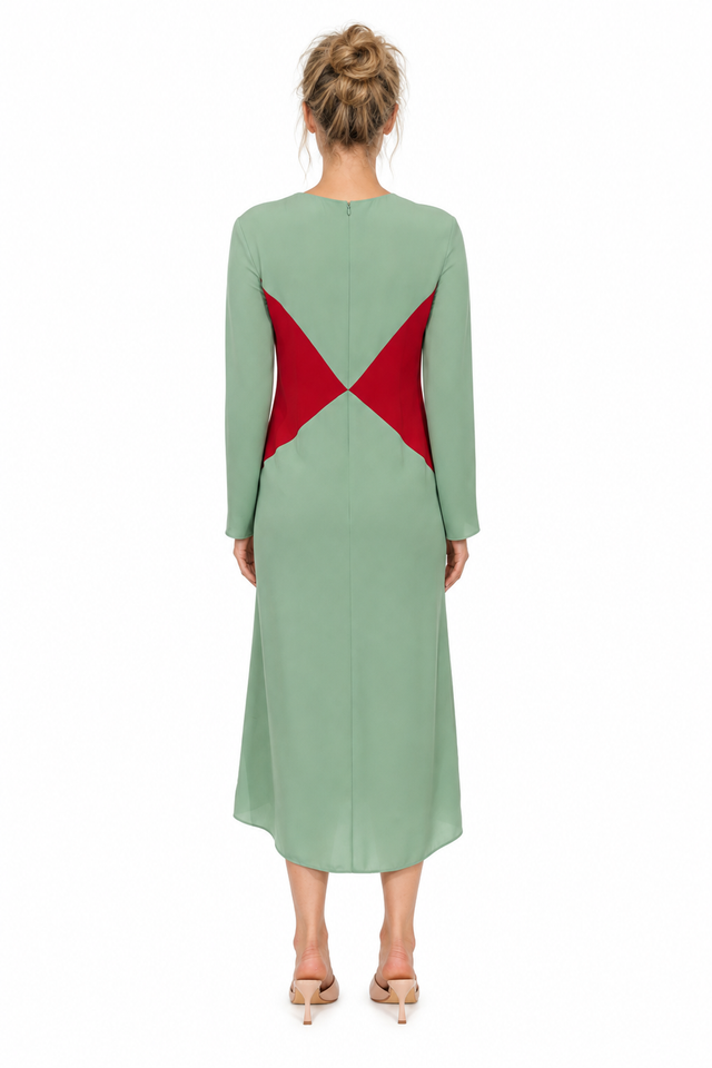 Valentino Garavani Colorblock Geometric Long-Sleeve Midi Dress