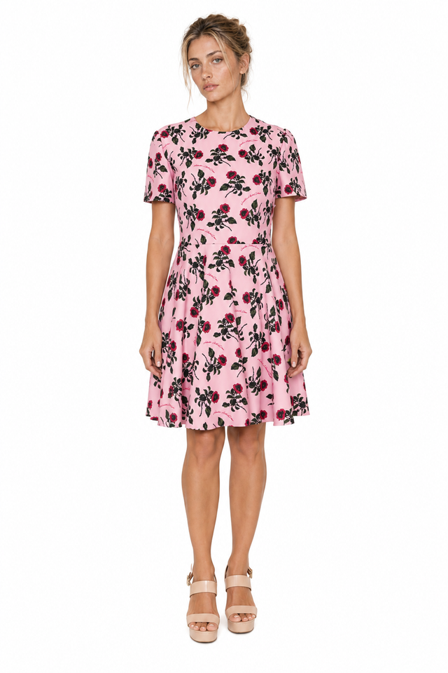 Valentino Garavani Rose Print Crepe Fit-and-Flare Dress