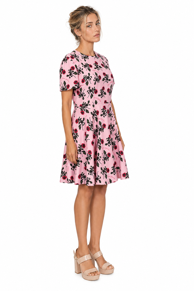 Valentino Garavani Rose Print Crepe Fit-and-Flare Dress