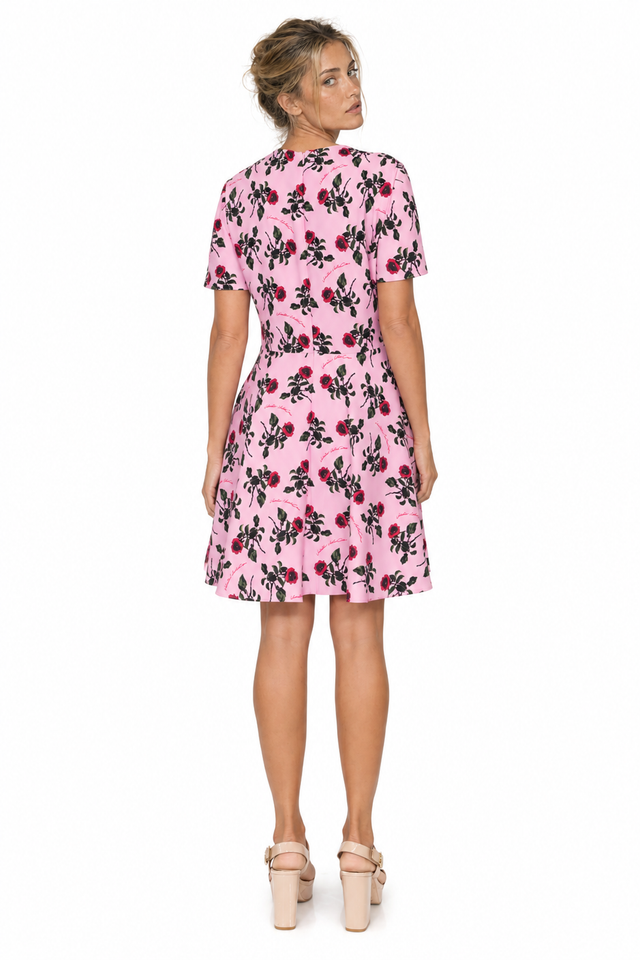 Valentino Garavani Rose Print Crepe Fit-and-Flare Dress
