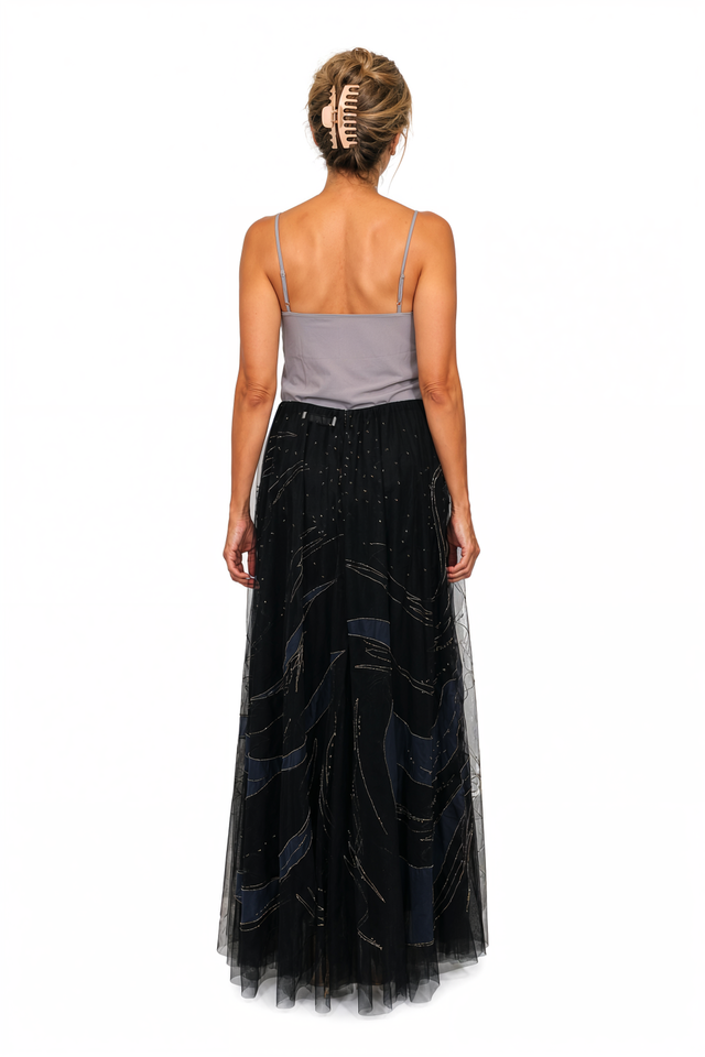 Valentino Metallic Embellished Tulle Maxi Skirt in Black
